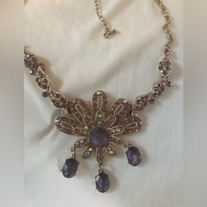 Jeweled Purple Bib Statement Necklace Bollywood Bling Costume
